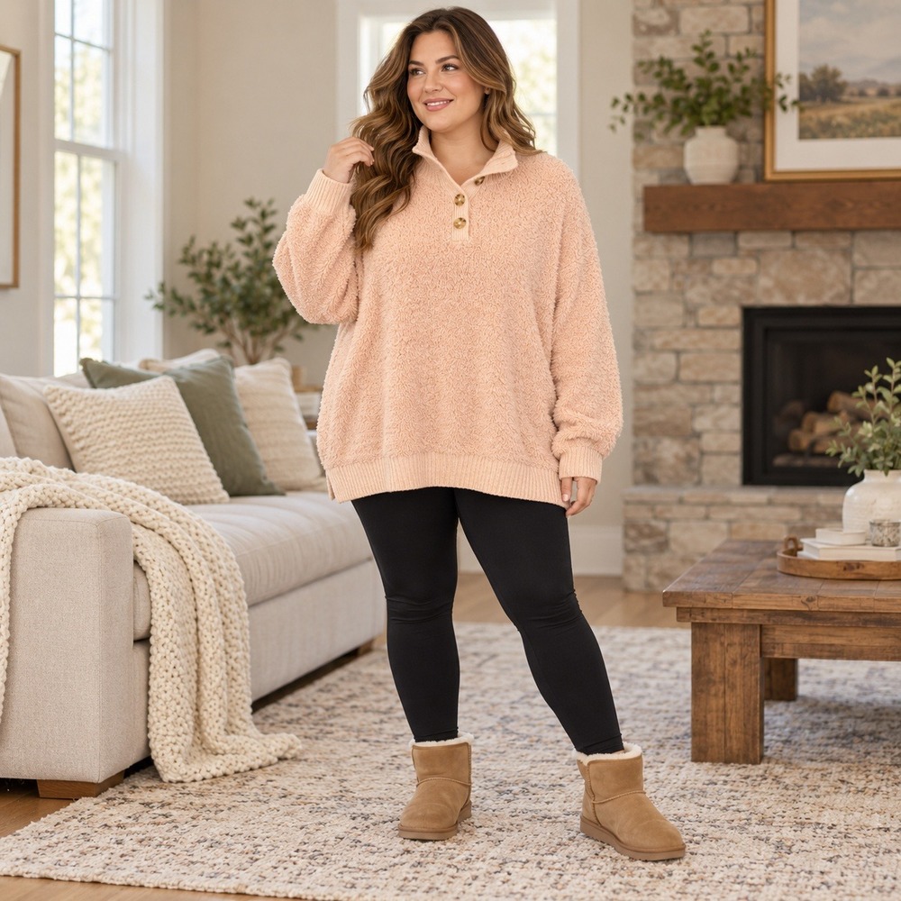 American Eagle Oversized Sherpa Henley XL Cozycore Sweater